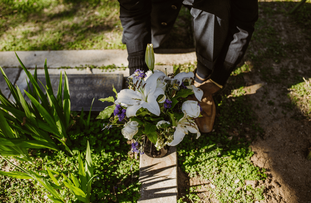 flowers at a gravesite