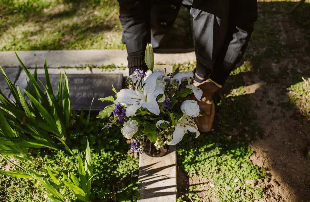 flowers at gravesite