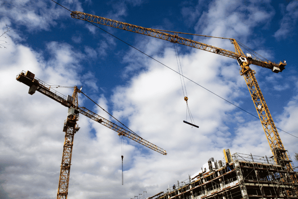 Construction cranes in the sky