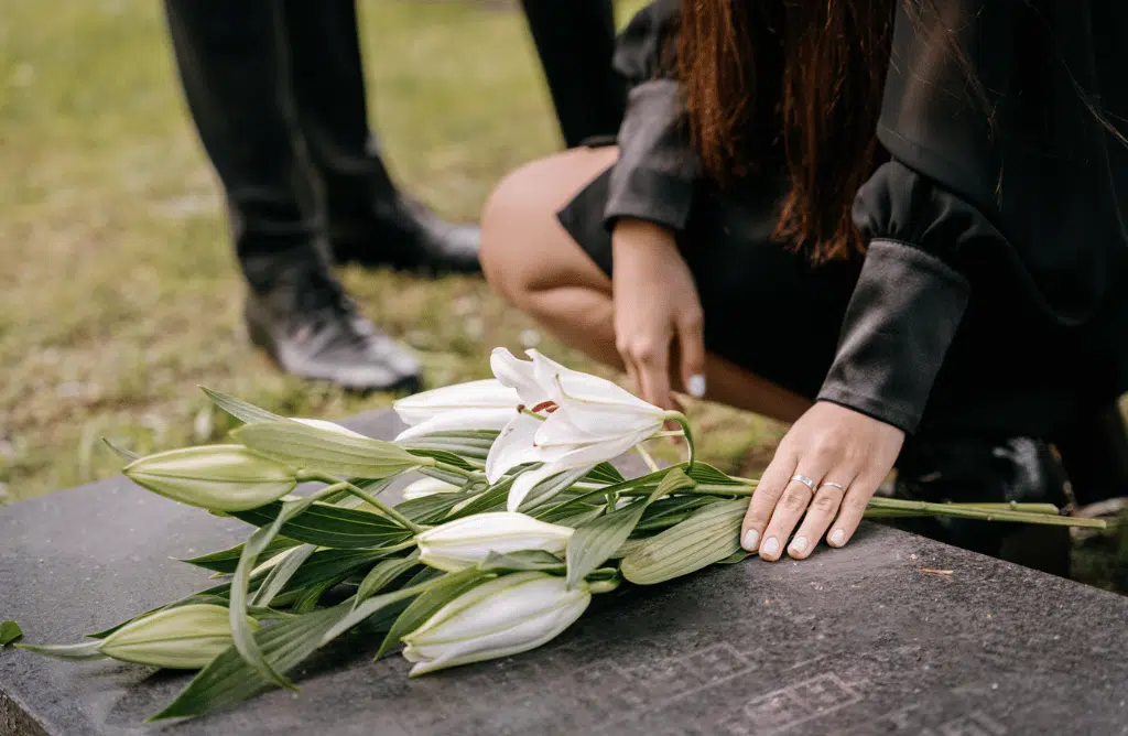 Flowers put on top of a grave