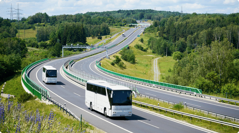 Buses on an interstate road